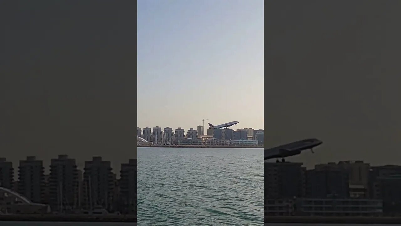 BA491 Departs Gibraltar Airport; Wide Angle