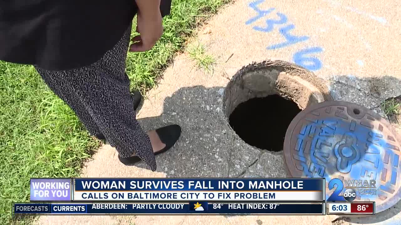 Woman survives fall into Baltimore manhole; frustrated DPW hasn't fixed problem 3 weeks later