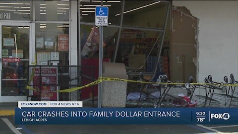Van crashes into Family Dollar, pedestrian injured