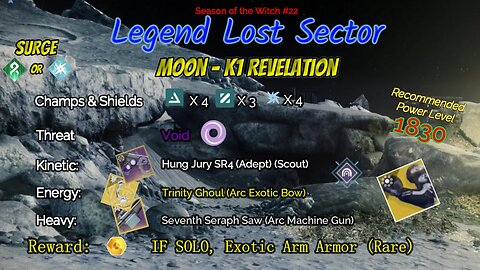 Destiny 2 Legend Lost Sector: Moon - K1 Revelation on my Strand Hunter 10-19-23