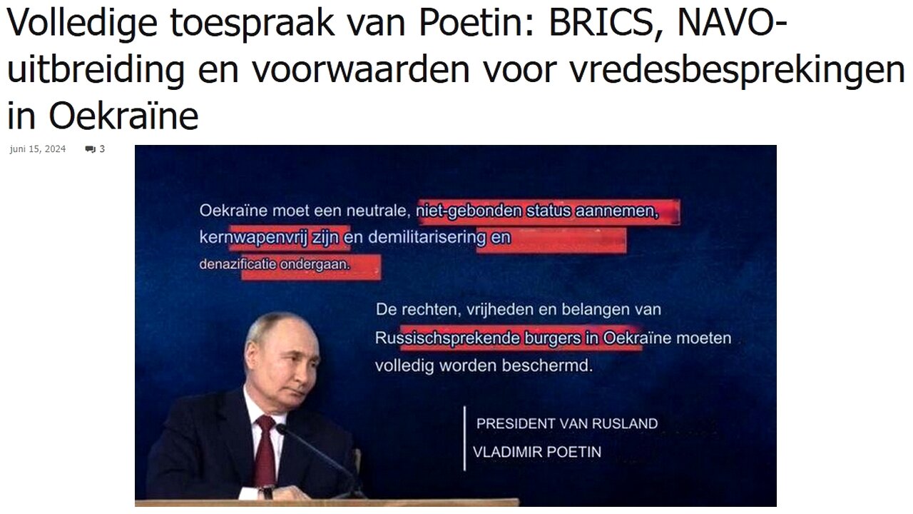 Volledige toespraak van Poetin. Juni 15, 2024.