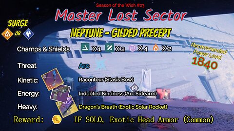 Destiny 2 Master Lost Sector: Neptune - Gilded Precept on my Solar Hunter 1-7-24