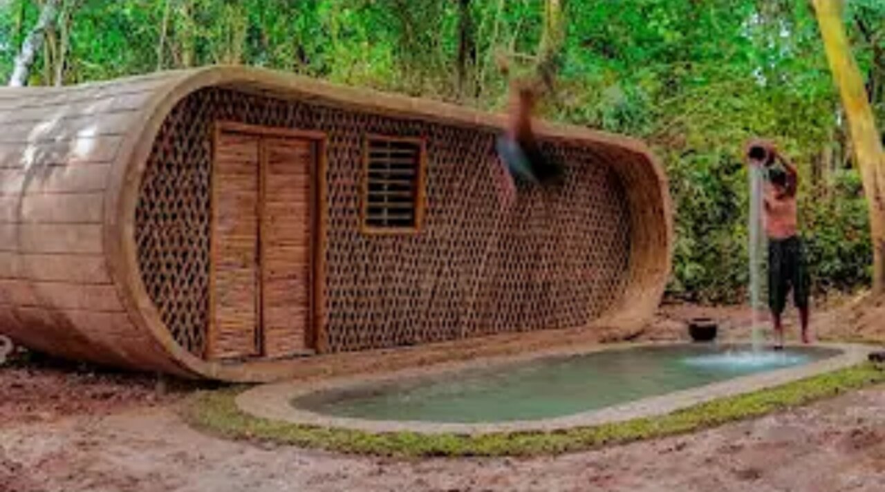 100 days of building a house in forest with a swimming pool