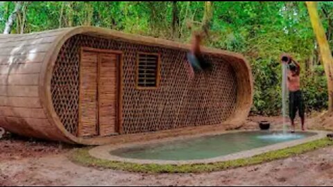 100 days of building a house in forest with a swimming pool