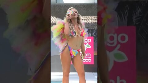 Allison Kay Bowles in rainbow Pom Pom bikini for Lainy Gold Designs