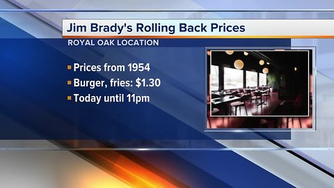 Jim Brady's celebrates anniversary by rolling back prices to 1954