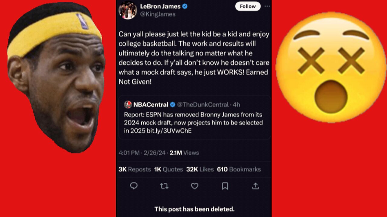 LEBRON DELETES Tweet about BRONNY -Son REMOVED from 2024 Mock Draft @espn #bronnyjames #lebronjames