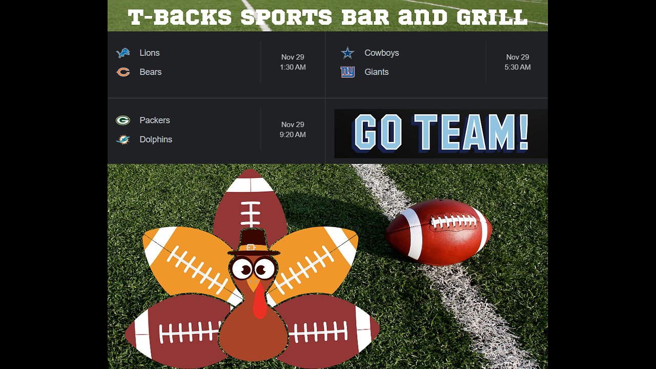 T-Backs Sports Bar and Grill Sports Schedule and Chicken Fajitas special for Friday Nov 29, 2024