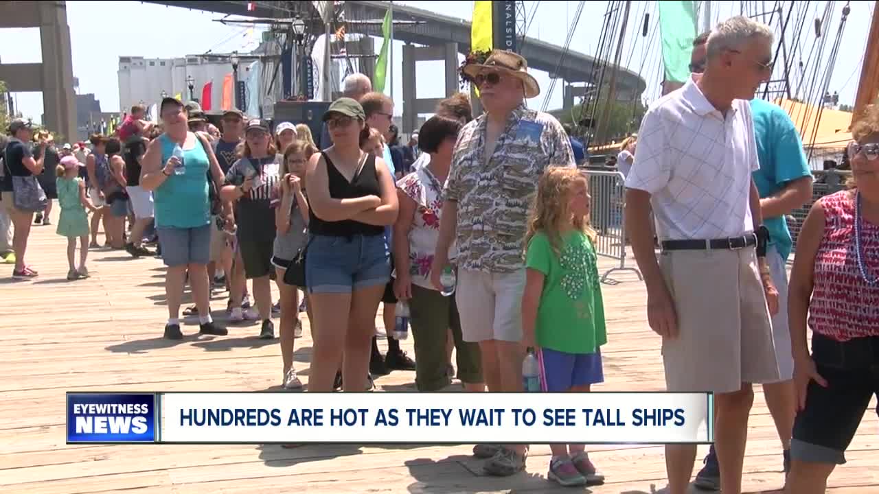 Hundreds wait in extreme heat for hours to see the Tall Ships