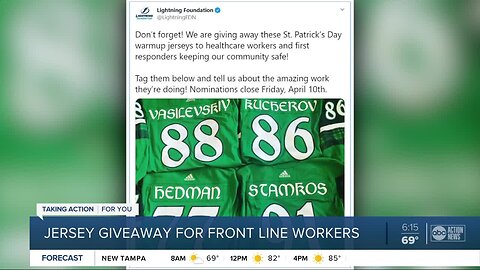 Lightning Foundation giving away St. Patrick's Day warm up jerseys to front line workers