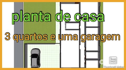 planta de casa com 3 quartos e uma garagem