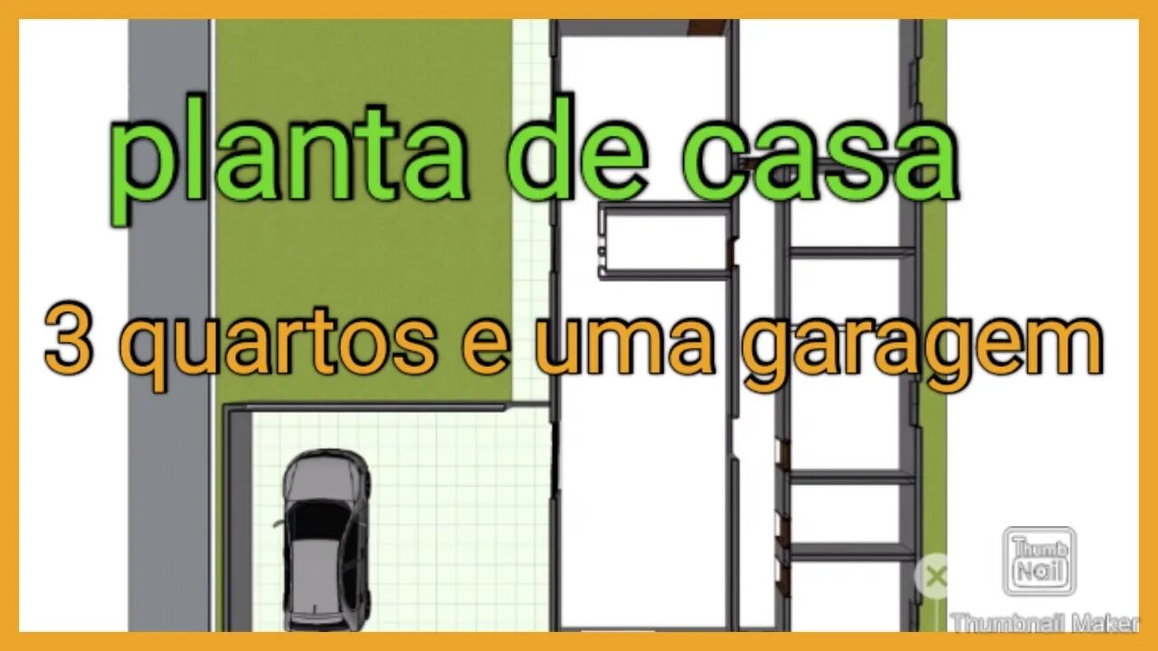 planta de casa com 3 quartos e uma garagem