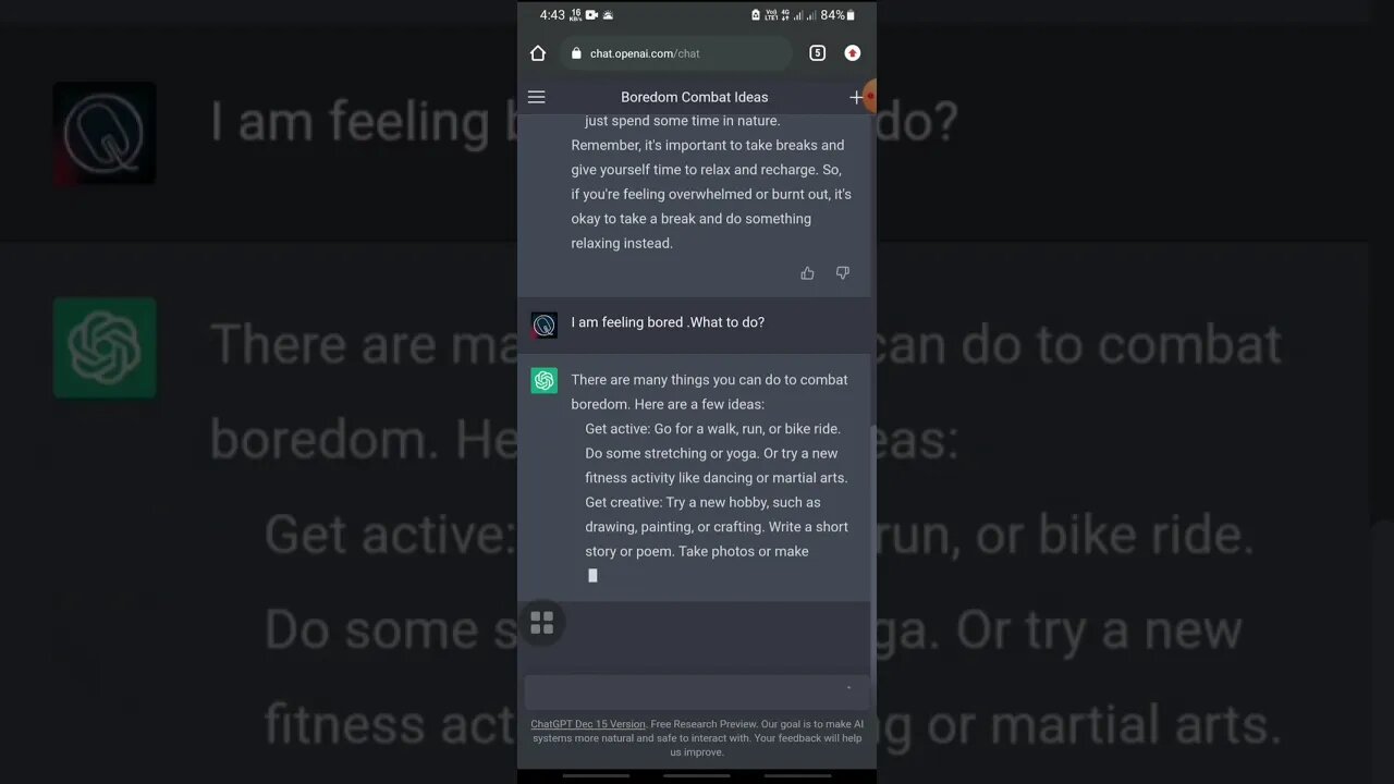 I asked ai I am Bored and it gave me advice #shorts #chatbot