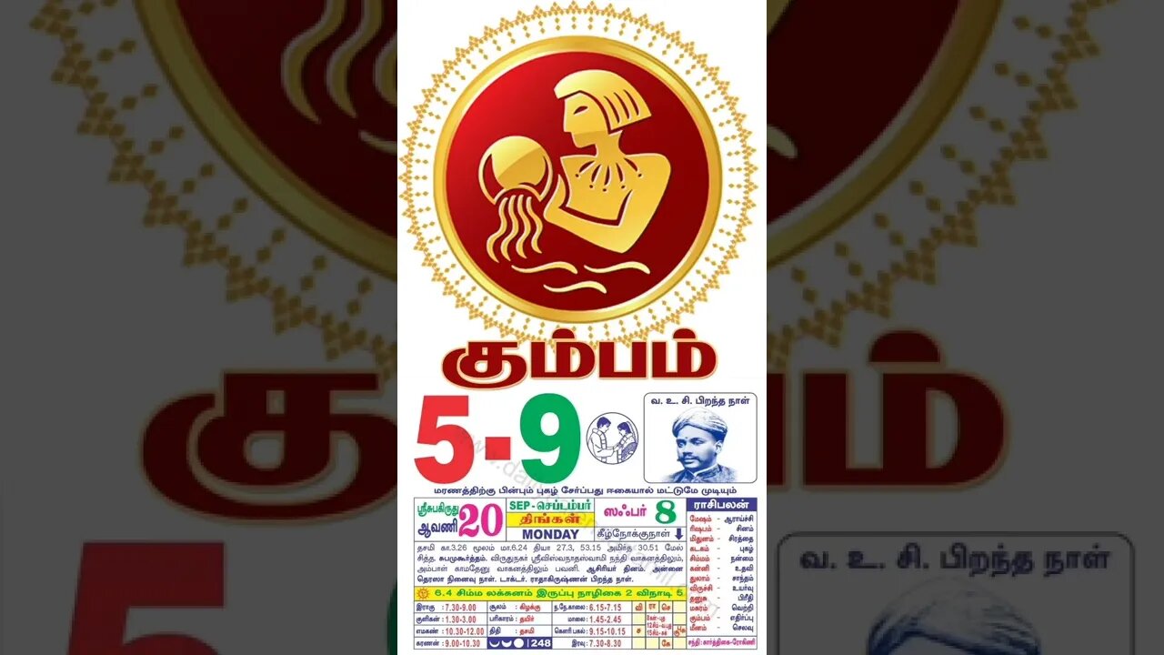 கும்பம் || இன்றைய ராசிபலன் || 05|09|2022 திங்கள்கிழமை