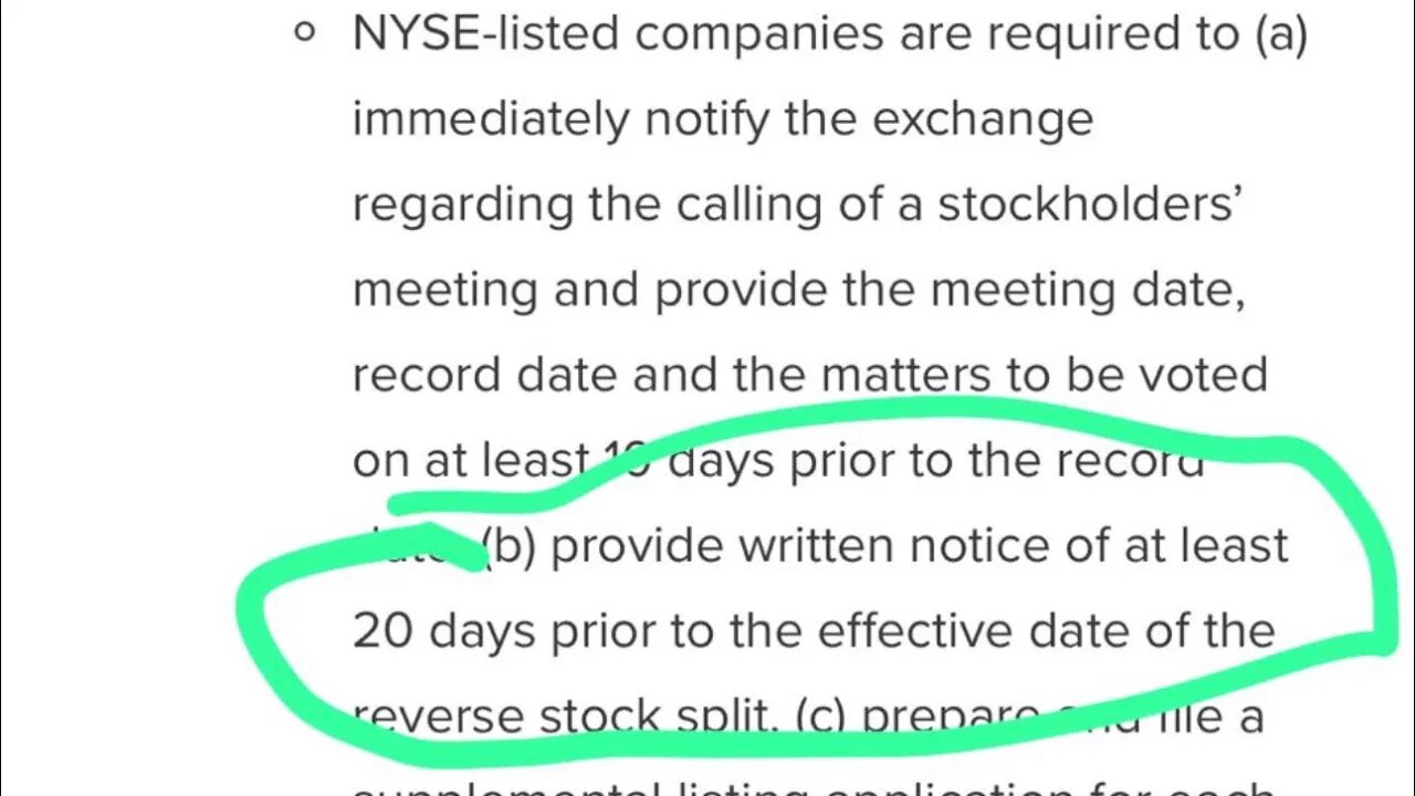 AMC Reverse splits on Nasdaq require 15 day written notice and 20 days on NYSE before effective date