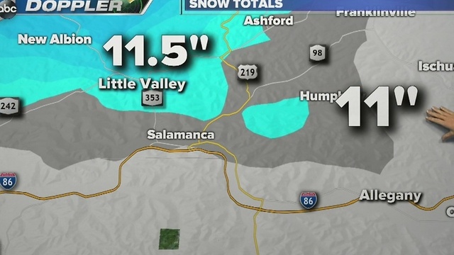 Snow totals for December 9th for 7 Eyewitness News at Noon