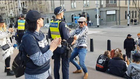 Dancing With Police Officers On Melbourne Parliament Steps. 25 06 2022