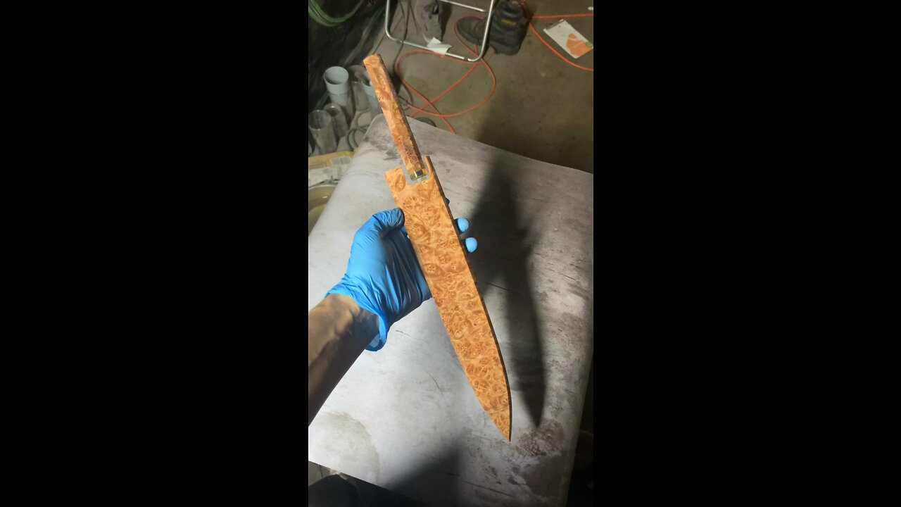 Hand forged Yanagiba and Maple Burl Saya