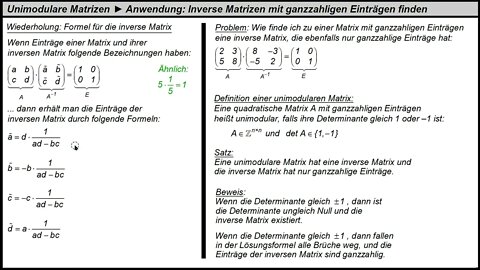 Matrizenrechnung ► Unimodulare Matrizen mit Anwendung