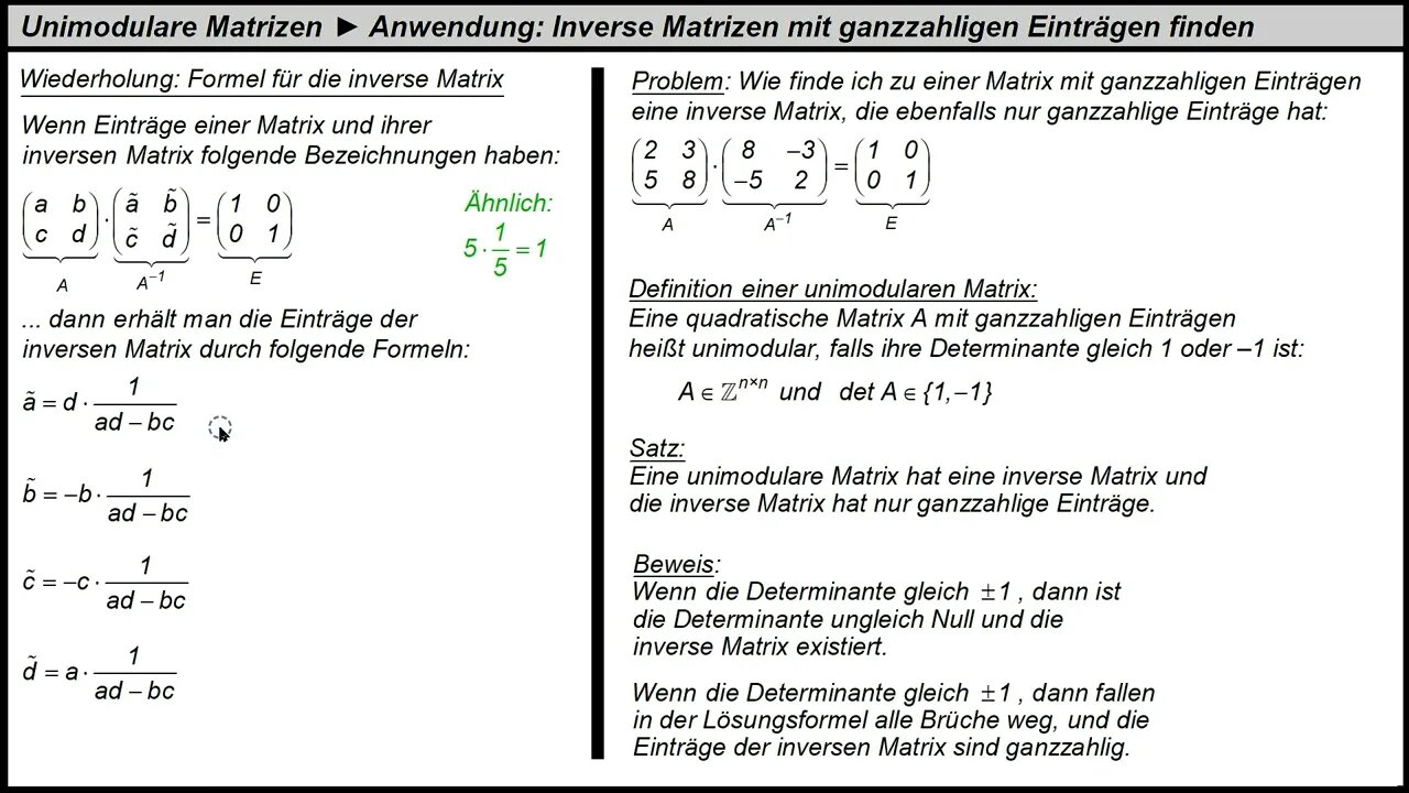 Matrizenrechnung ► Unimodulare Matrizen mit Anwendung