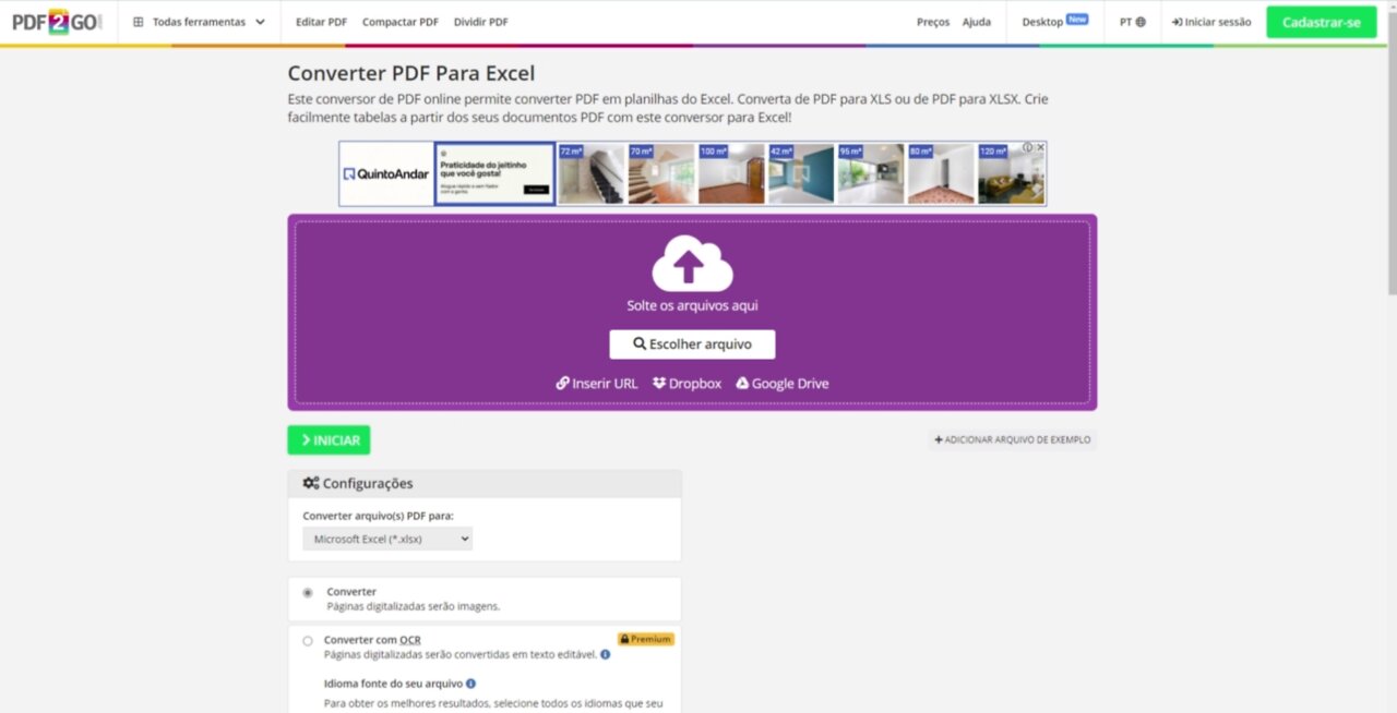 Converta um PDF para Excel