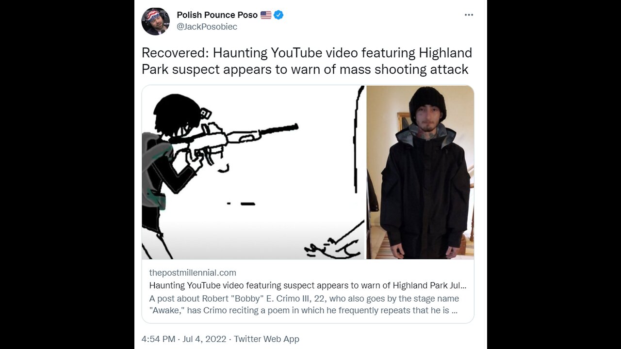 ⁣Haunting YouTube video of suspect appears to warn of Highland Park July 4 Mass Shooting Attack!!