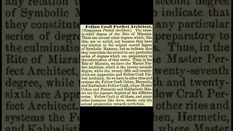 Fellow Craft Perfect Architect: Encyclopedia of Freemasonry By Albert G. Mackey