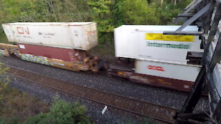 Intermodal & Autoracks Train CN 3247 & CN 2678 Locomotives Westbound From Denfield Road Bridge