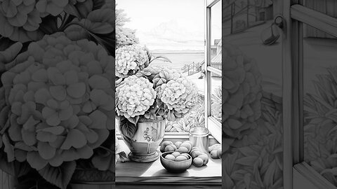 Flowers on the Windowsill Grayscale Coloring Book