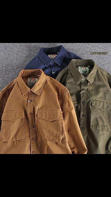 Cargo Shirt For Men Long Sleeve Premium Cotton Solid Color