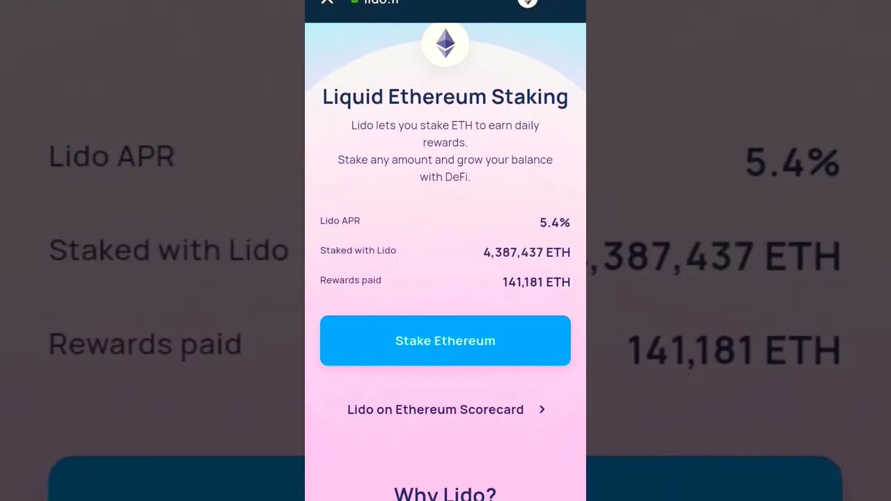 LIDO FINANCE ETH STAKING REWARDS #staking #stakingrewards #stakingcrypto #ethereum #lidofinance