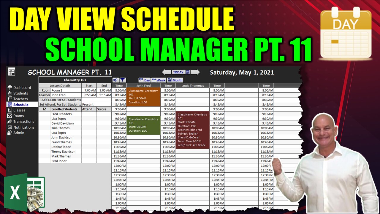 Learn How To Create This Dynamic Day View Scheduler In Excel This Masterclass [School Manager Pt.11]