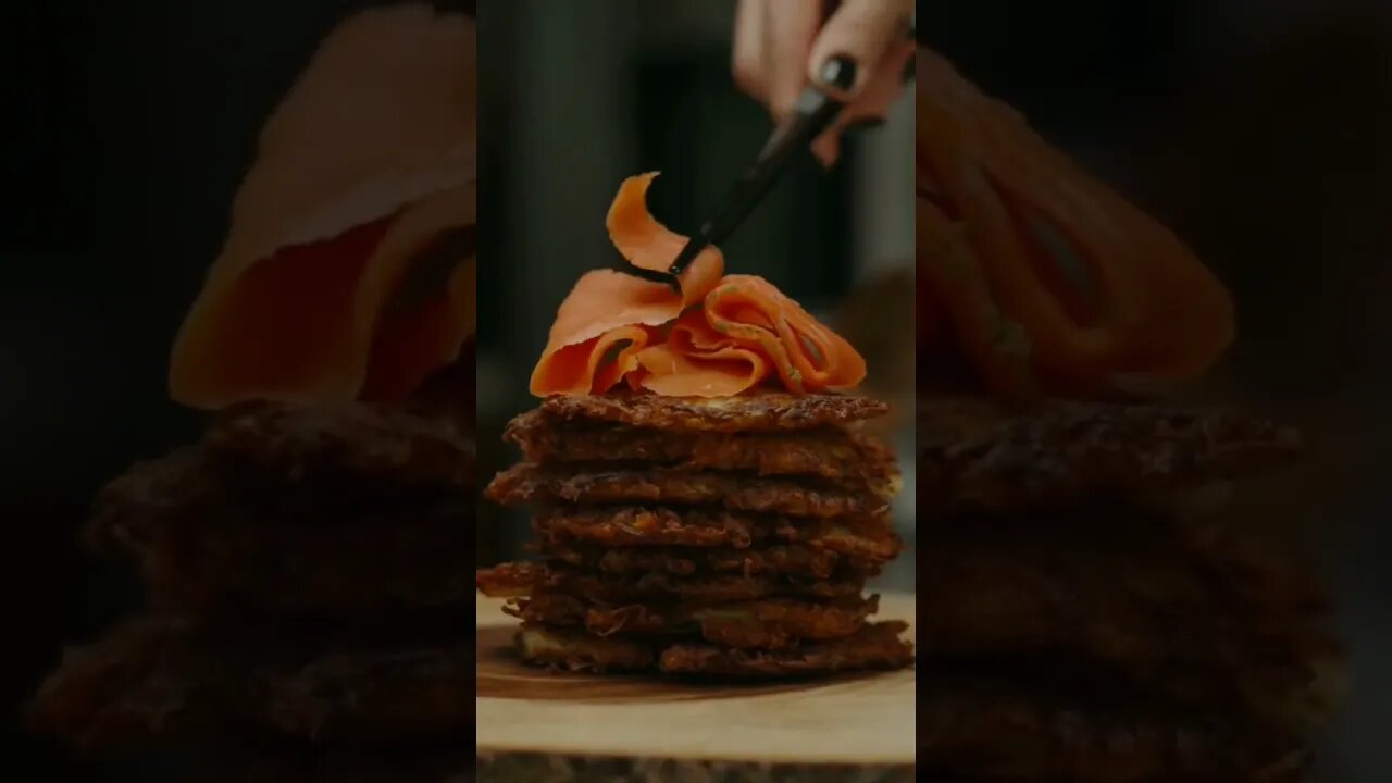 Potato Latkes with Lox and Poached Egg amazing delicious food #subscribe#foodie#yoututbeshort