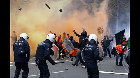 Protestors Clash In Brussels Belgium - January 2022