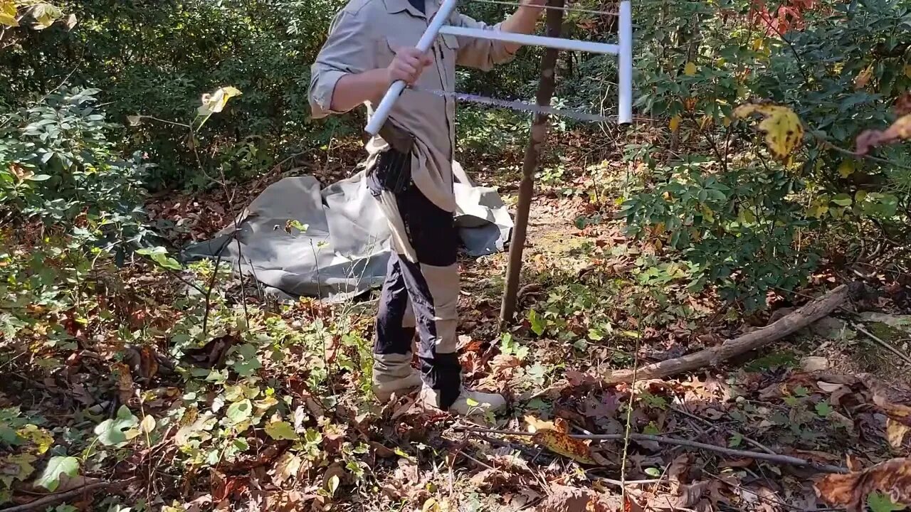 Jungle loft bed & shelter built with single canvas tarp solo overnight /7