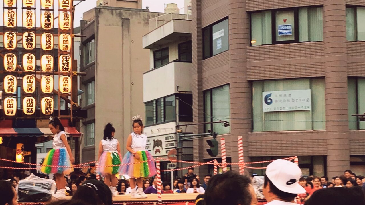 Japanese girls dancing at the festival