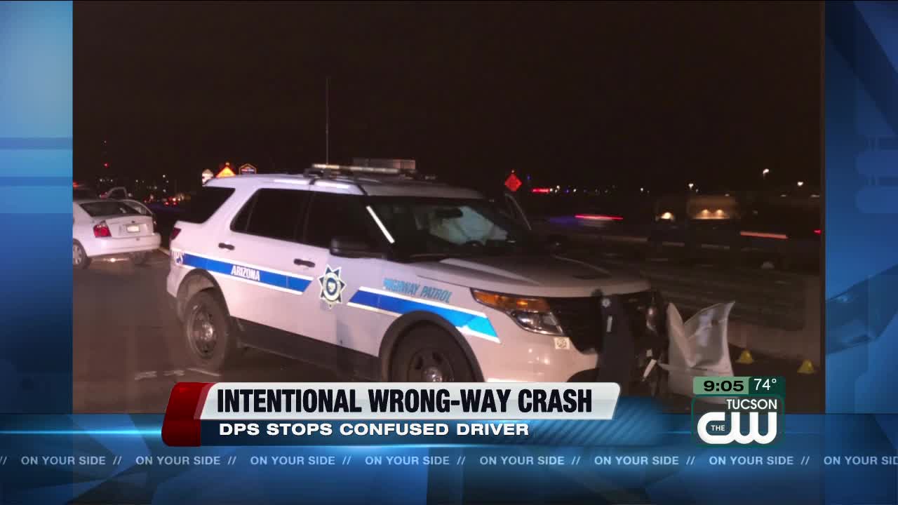 Trooper intentionally collides with wrong-way driver