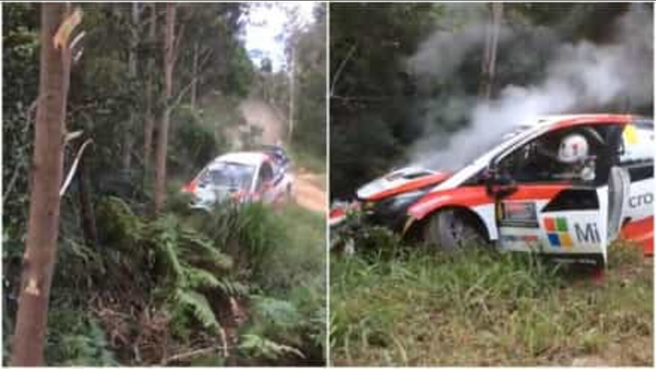 Racerkører i et episk styrt under rally i Australien