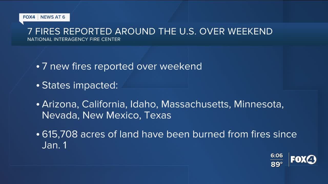 Fires reported across the U.S. over the weekend