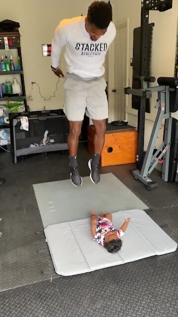 Baby Girl Helps Motivate Daddy To Do His Workout