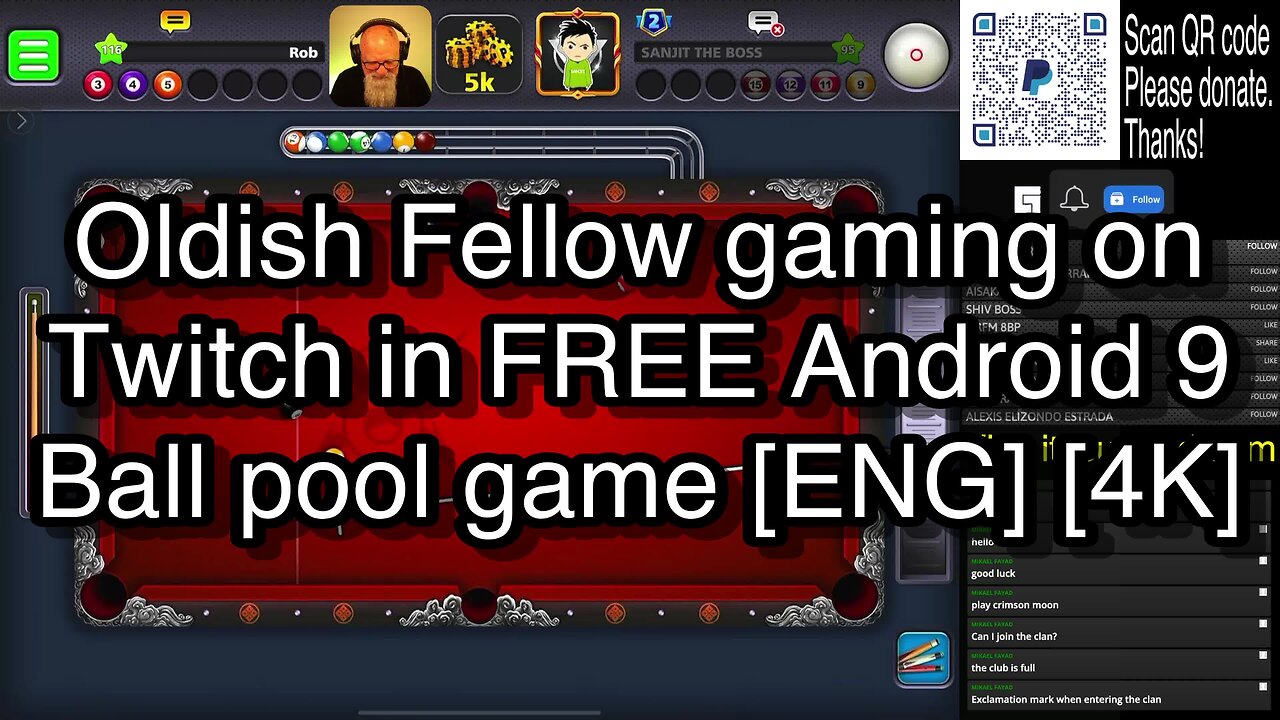 Oldish Fellow gaming on Twitch in FREE Android 9 Ball pool game [ENG] [4K] 🎱🎱🎱 8 Ball Pool 🎱🎱🎱
