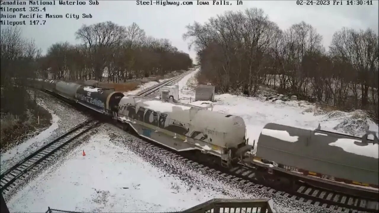 SB Manifest with NS and KCS Power at Iowa Falls, IA on February 24, 2023