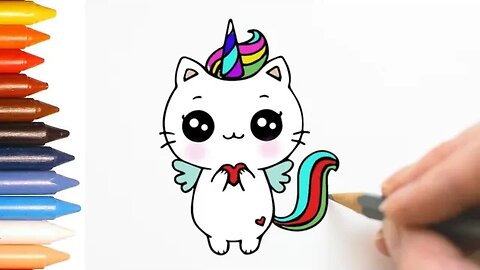 COMO DESENHAR GATO UNICÓRNIO KAWAII - PASSO A PASSO - FÁCIL