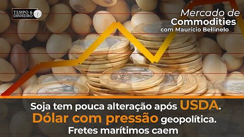 Soja tem pouca alteração após USDA. Dólar com pressão geopolítica. Fretes marítimos caem