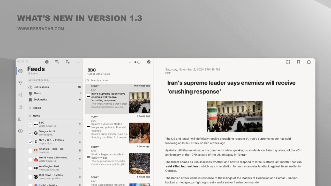RSS Radar App: What's New in Version 1.3