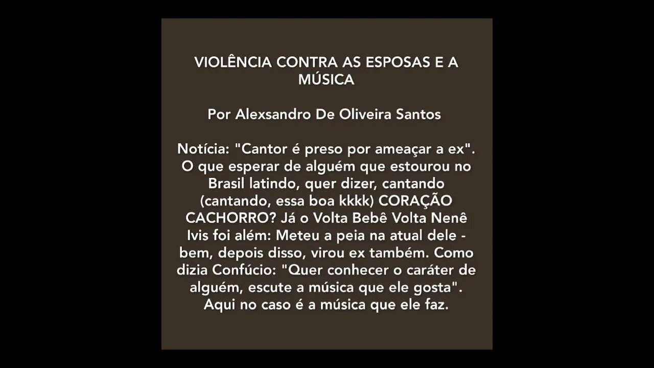 VIOLÊNCIA CONTRA AS ESPOSAS E A MÚSICA - alexsandro de Oliveira Santos