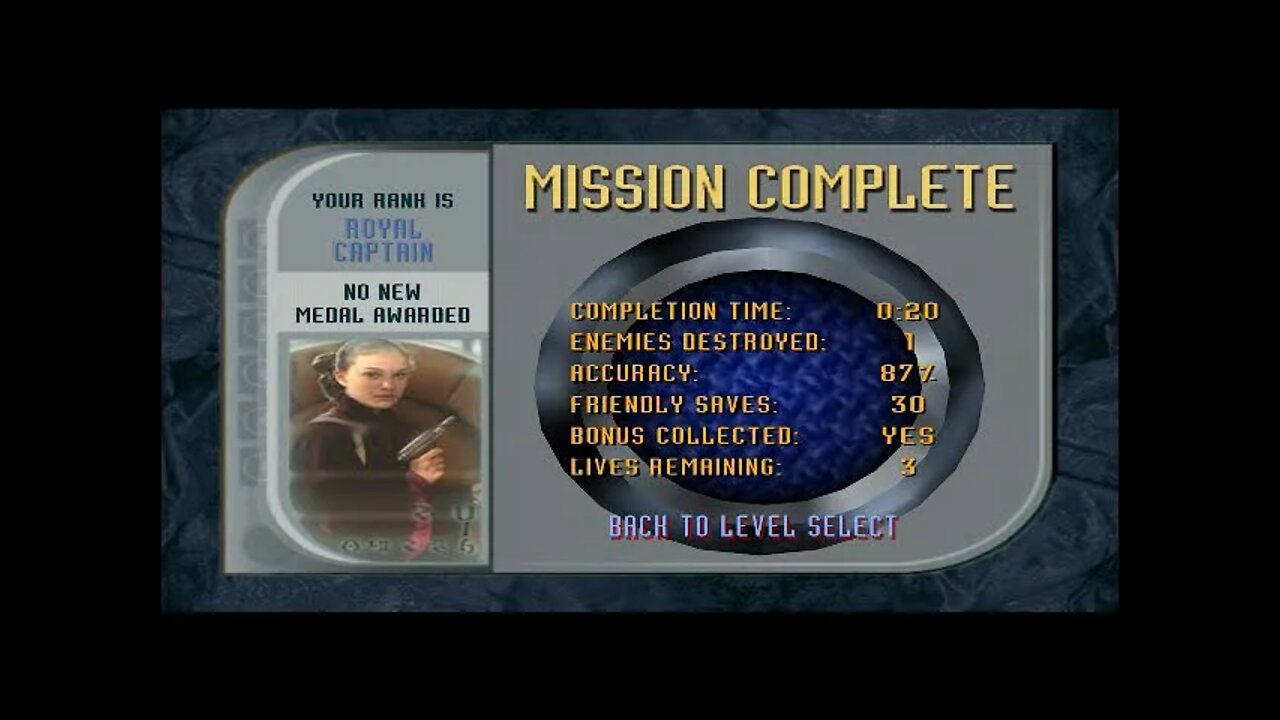 Star Wars Episode 1 Battle For Naboo Coruscant Encounter 0:20 Platinum Medal Speedrun