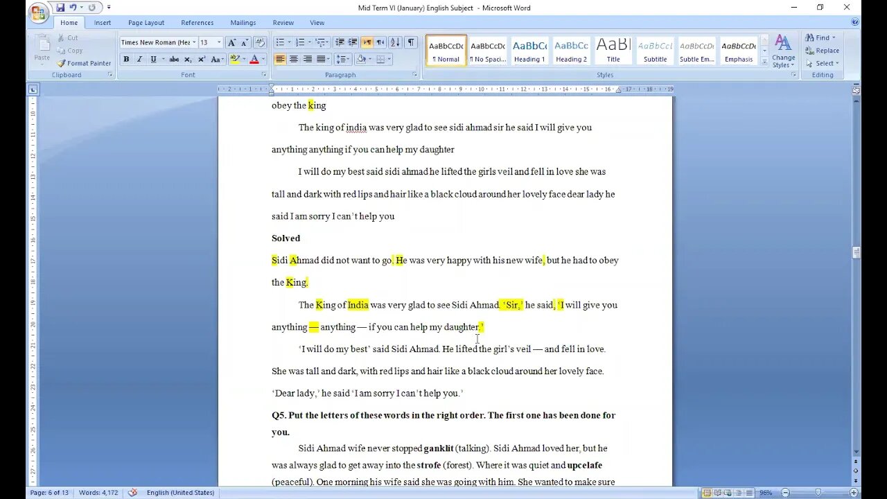 English A Class IV 18 01 2021