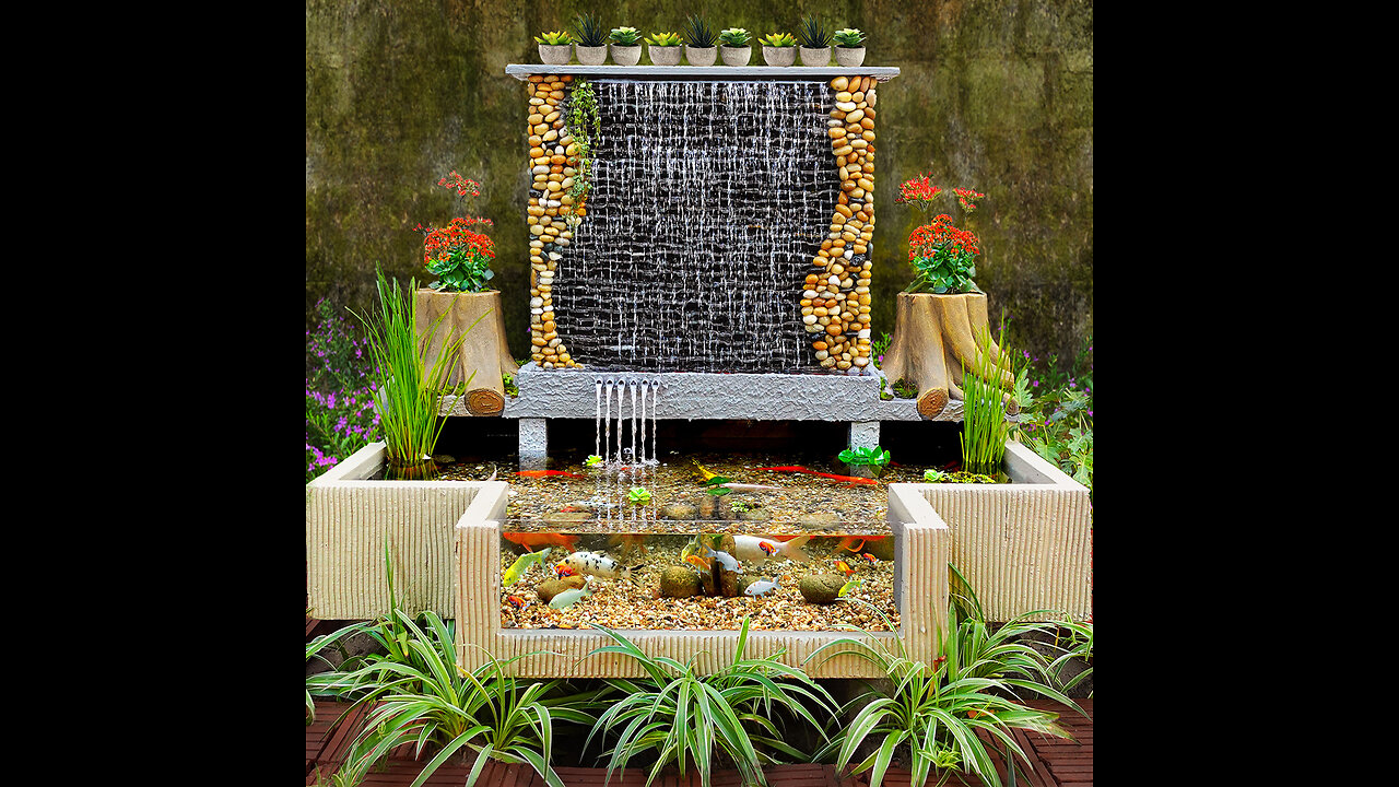 Surprise to Koi aquarium with slate waterfall for your house | DIY ideas