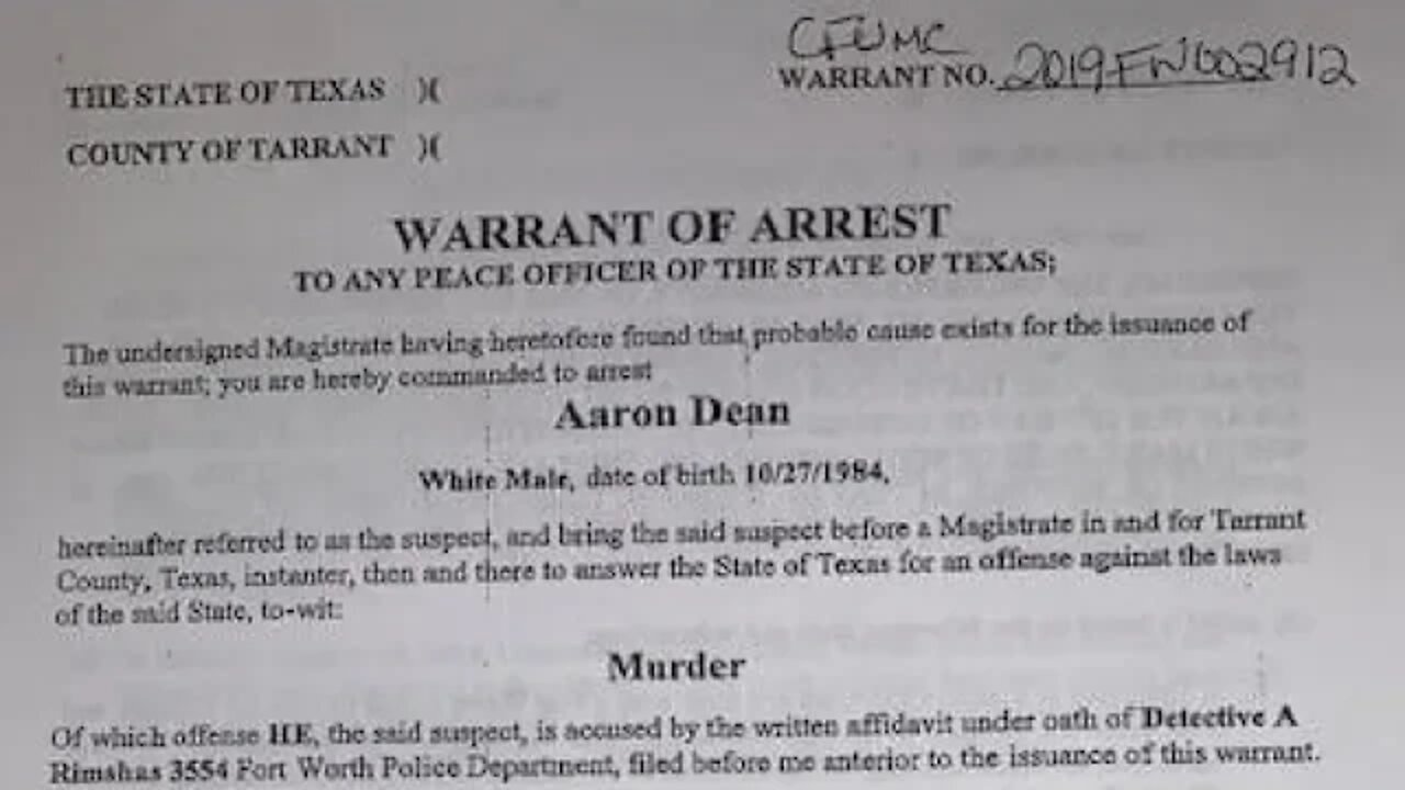 Arrest Warrant Released On Ft Worth Police Officer Aaron Dean - Looking At Holes In Warrant